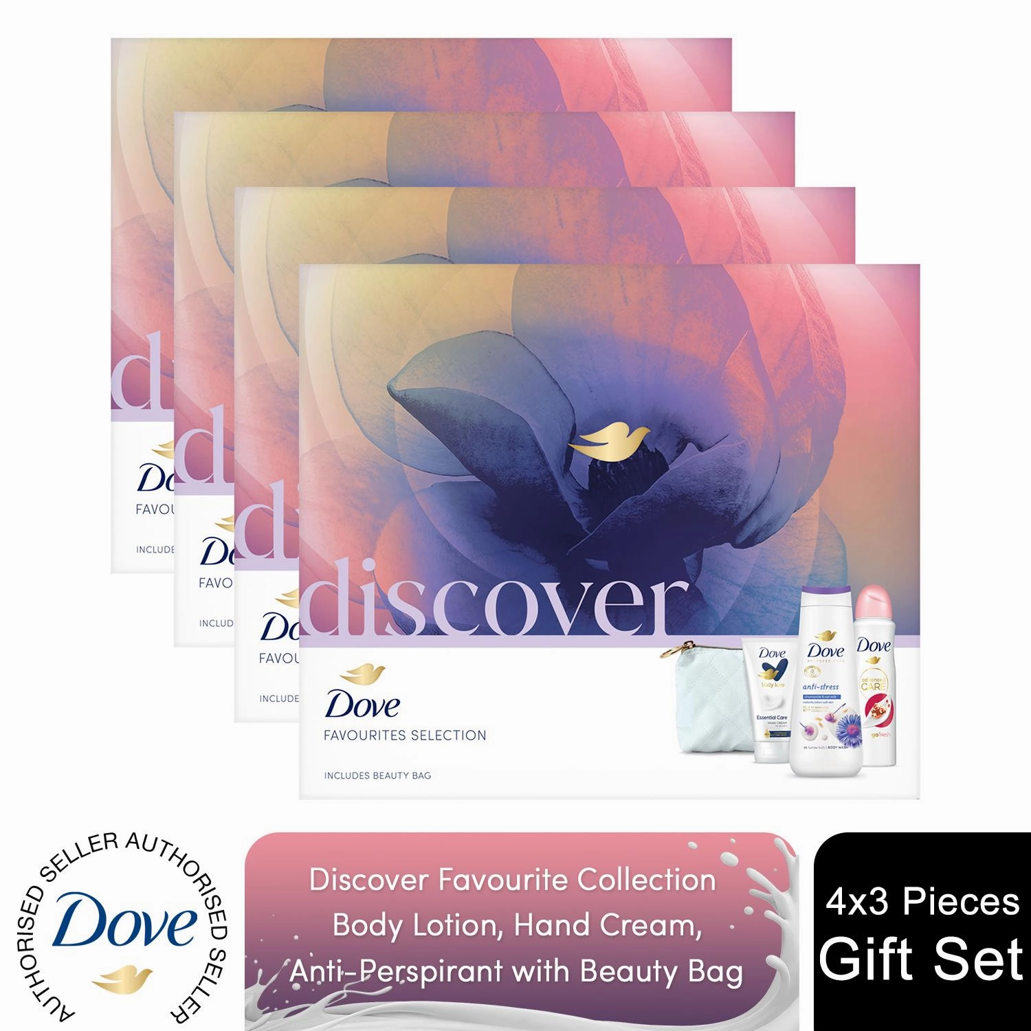 Dove Discover Favourites Selection 3 Pieces Gift Set for Her with Beauty Bag