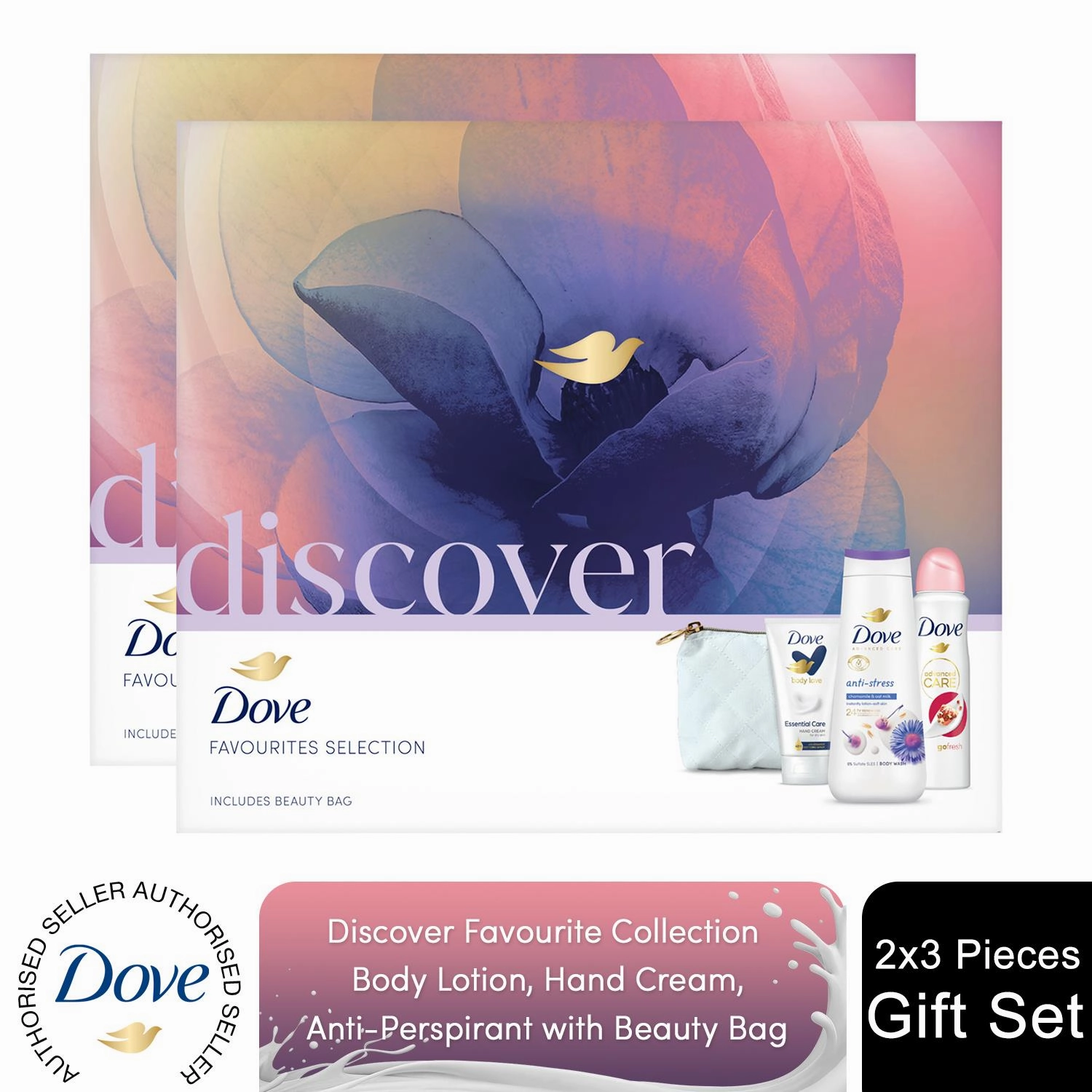 Dove Discover Favourites Selection 3 Pieces Gift Set for Her with Beauty Bag