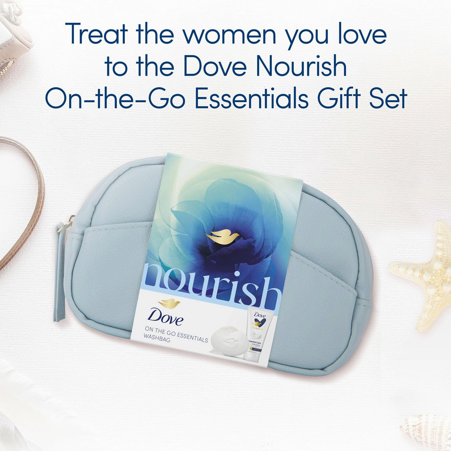 Dove Nourish On The Go Essential Beauty Bar & Handcream Gift Set with Beauty Bag