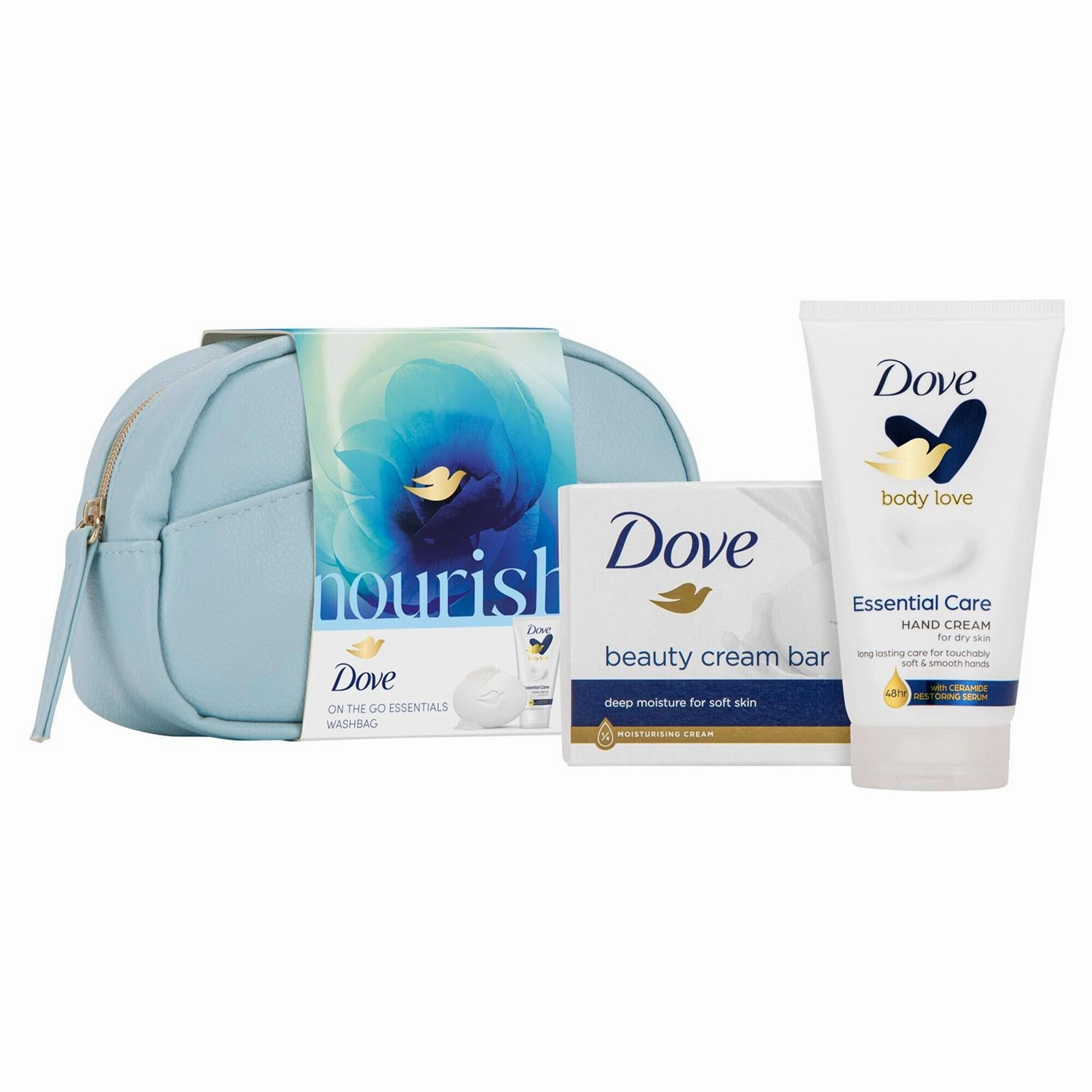 Dove Nourish On The Go Essential Beauty Bar & Handcream Gift Set with Beauty Bag