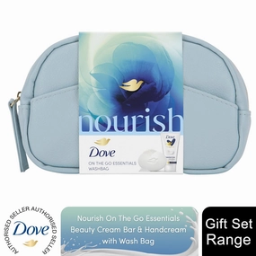 Dove Nourish On The Go Essential Beauty Bar & Handcream Gift Set with Beauty Bag