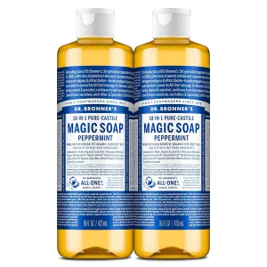 Dr. Bronner's Magic Soap-Pure-Castile Liquid Soap (Peppermint, 16 ounce, 2-Pack)-Regenerative Organic Certified Oils, 18-in-1 Uses: Body, Hair, Laundry, Pets & Dishes, Concentrated, Vegan, Non-GMO