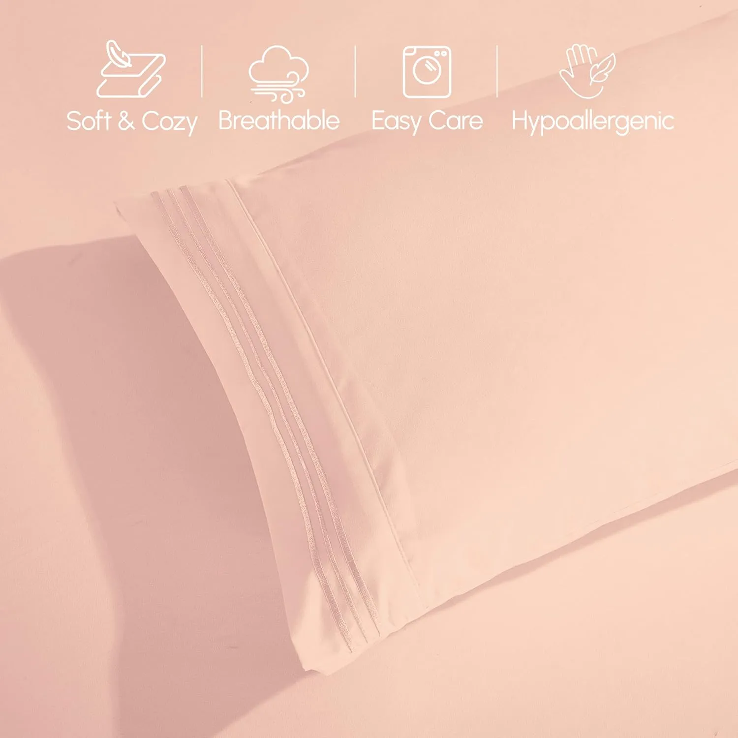 Elegant Comfort Luxury 1500 Premium Hotel Quality Microfiber 4-Piece Sheet Set - Soft, All Around Elastic 18-24 Inches Deep Fitted Sheet - Extra Deep Pocket Sheets, King, Blush