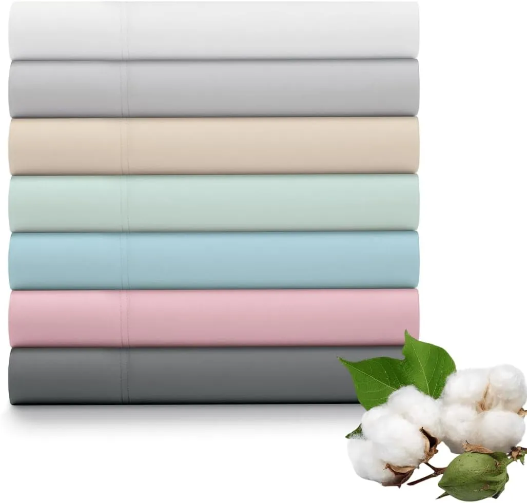 Ella Jayne Cotton Percale Sheets California King (4 Pieces) Permium 100% Cotton Percale TC300, Hotel Luxury Collection, Deep Pockets and Cooling California King Percale Sheets (Light Grey)