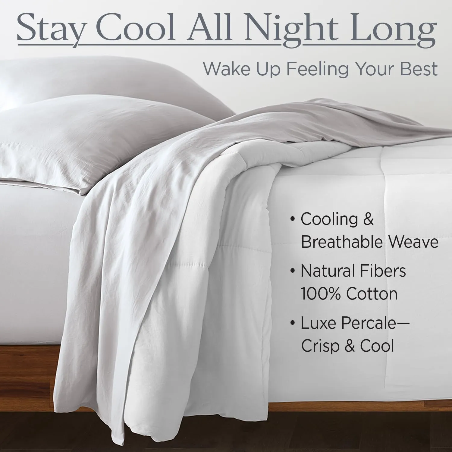 Ella Jayne Cotton Percale Sheets California King (4 Pieces) Permium 100% Cotton Percale TC300, Hotel Luxury Collection, Deep Pockets and Cooling California King Percale Sheets (Light Grey)