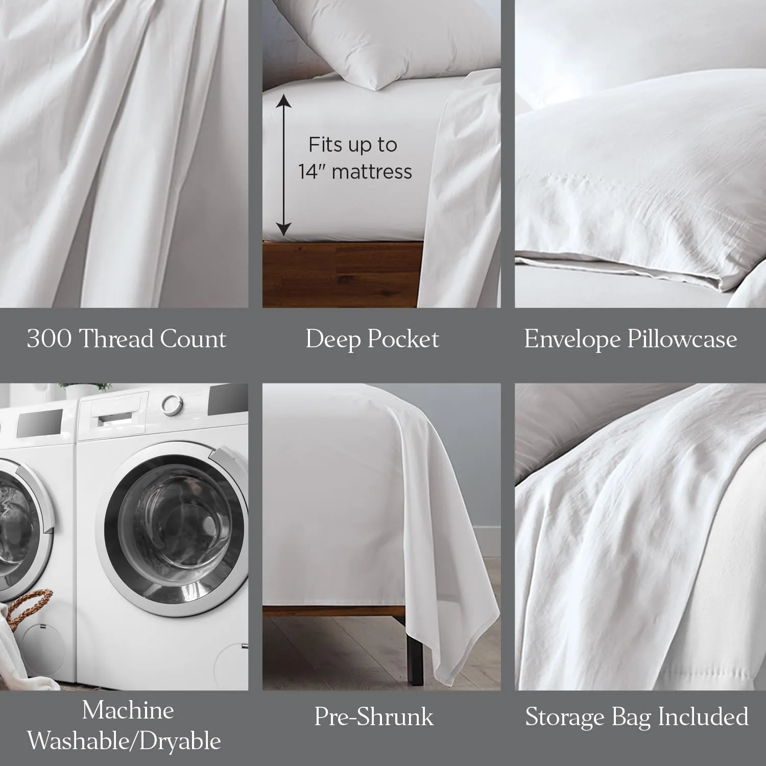 Ella Jayne Cotton Percale Sheets California King (4 Pieces) Permium 100% Cotton Percale TC300, Hotel Luxury Collection, Deep Pockets and Cooling California King Percale Sheets (Light Grey)