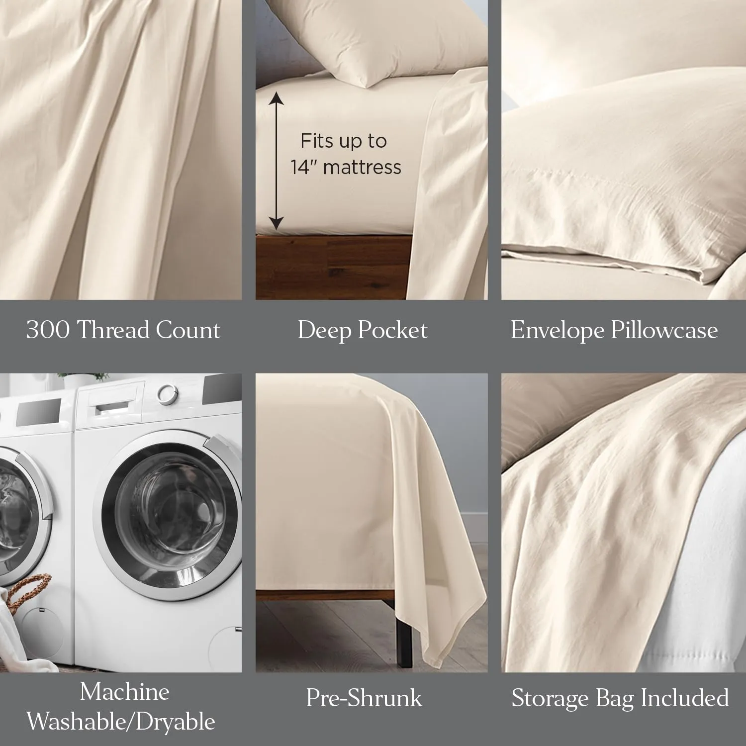 Ella Jayne Cotton Percale Sheets California King (4 Pieces) Permium 100% Cotton Percale TC300, Hotel Luxury Collection, Deep Pockets and Cooling California King Percale Sheets (Sand)