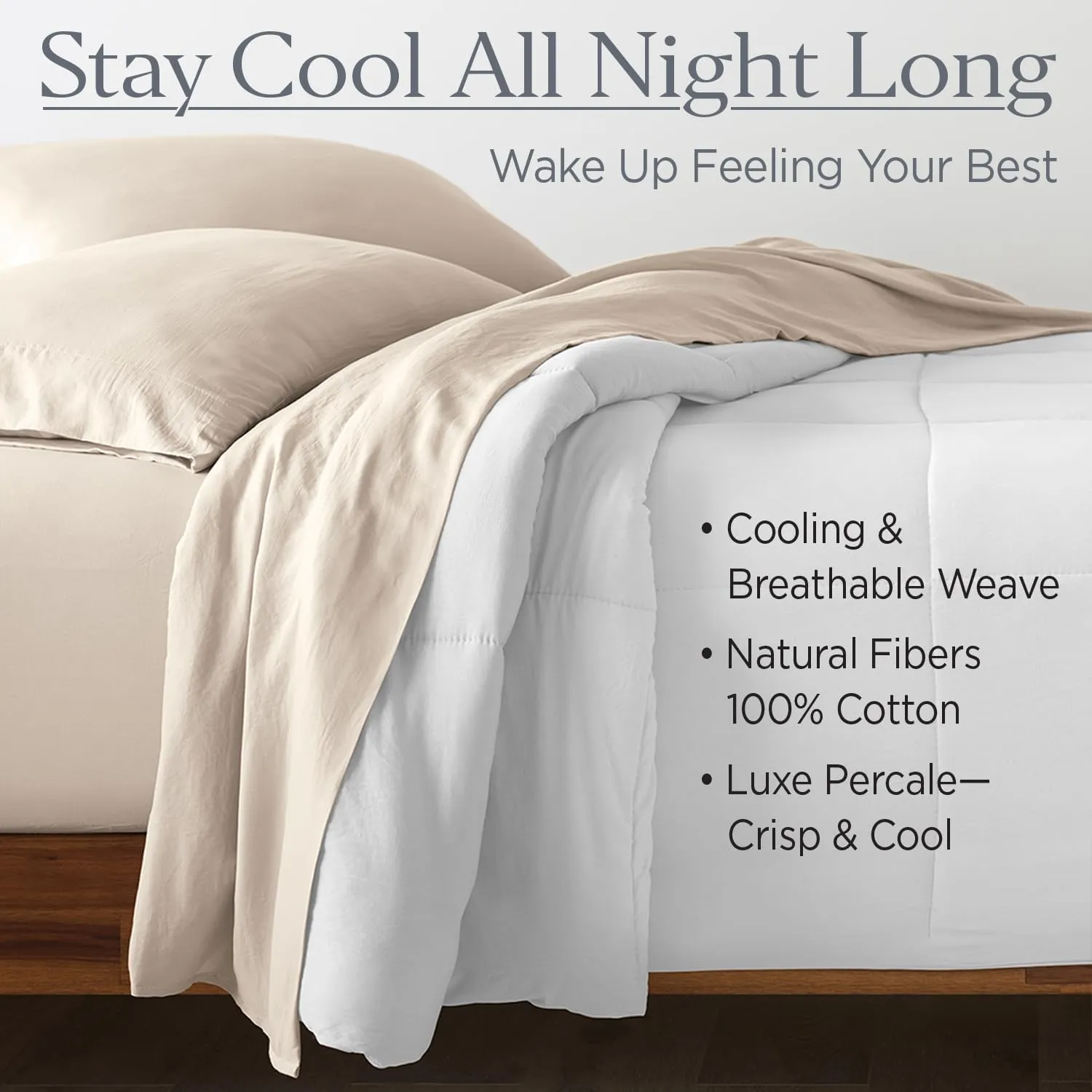 Ella Jayne Cotton Percale Sheets California King (4 Pieces) Permium 100% Cotton Percale TC300, Hotel Luxury Collection, Deep Pockets and Cooling California King Percale Sheets (Sand)