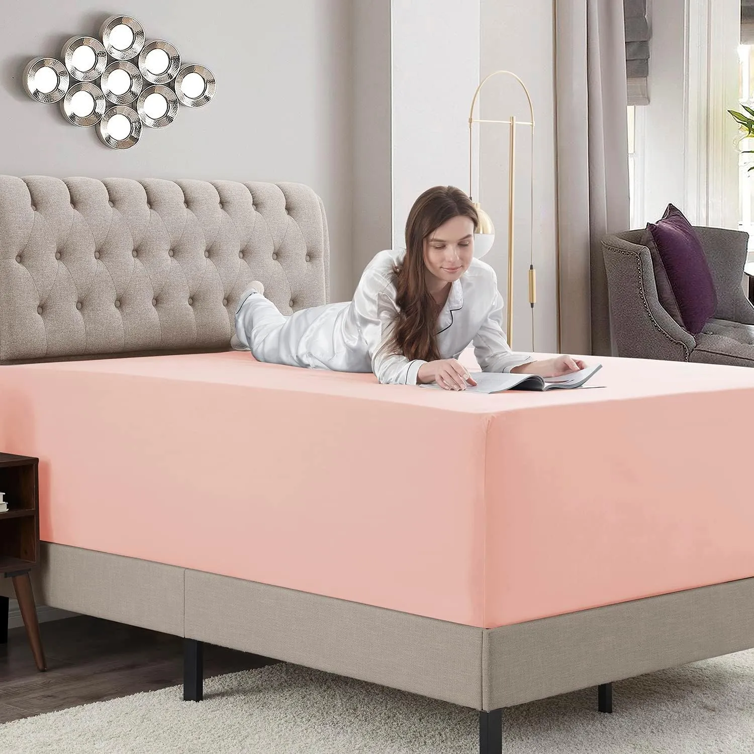 Empyrean Extra Deep Queen Fitted Sheet - Soft Microfiber 110 GSM, Deep Pocket, Corner Straps - Pale Blush