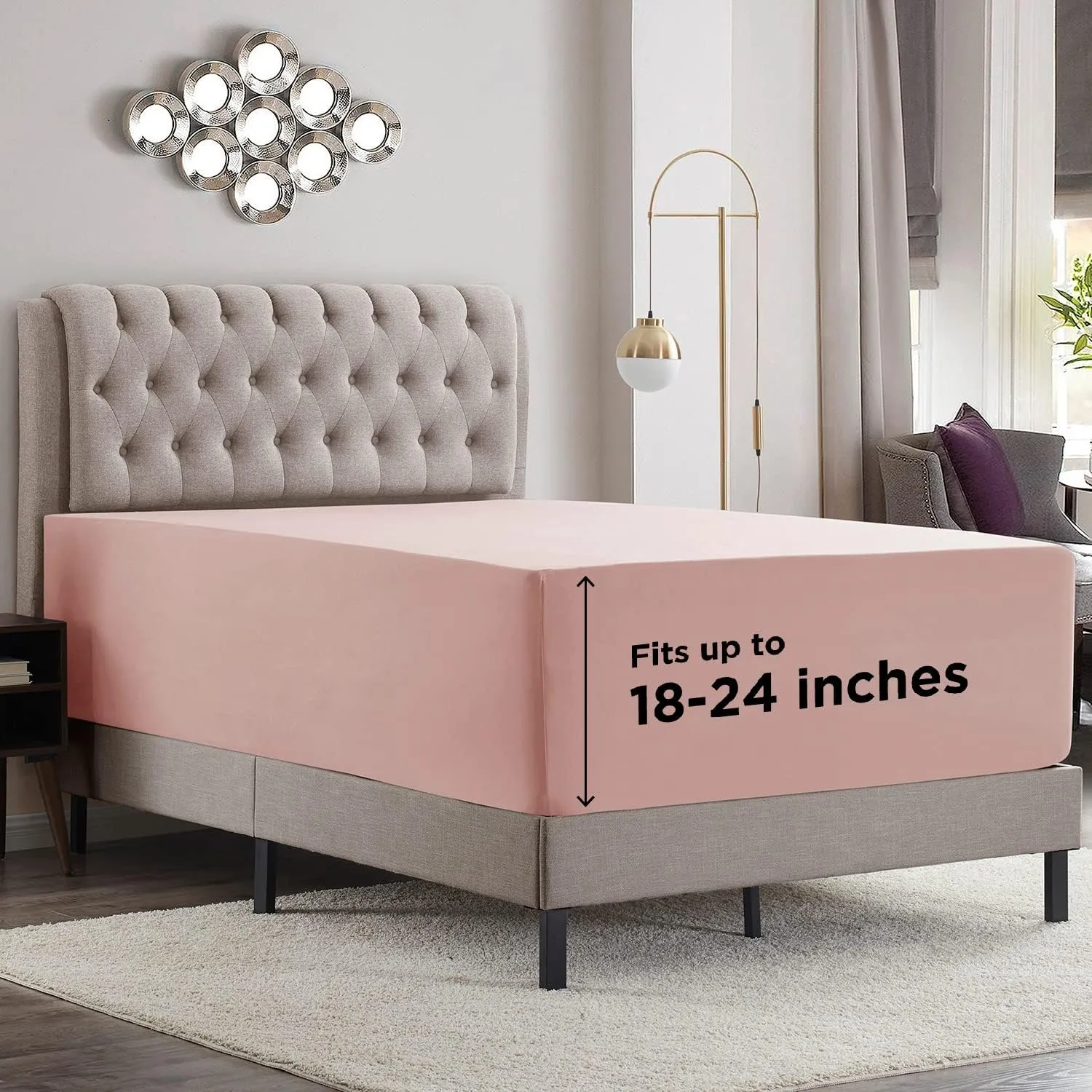 Empyrean Extra Deep Queen Fitted Sheet - Soft Microfiber 110 GSM, Deep Pocket, Corner Straps - Pale Blush