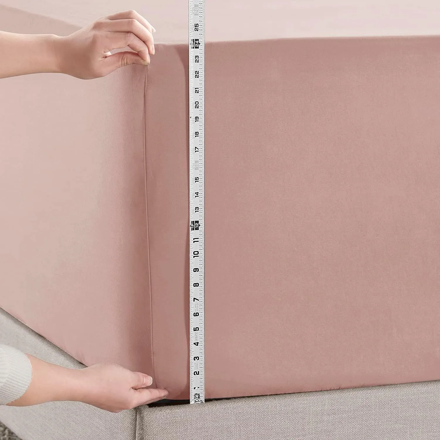 Empyrean Extra Deep Queen Fitted Sheet - Soft Microfiber 110 GSM, Deep Pocket, Corner Straps - Pale Blush