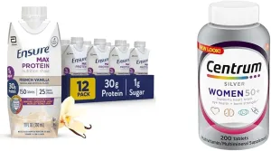 Ensure Max Protein Nutrition Shake with 30g Protein & Centrum Silver Women's Multivitamin for Women 50 Plus with Vitamin D3, 200 Ct