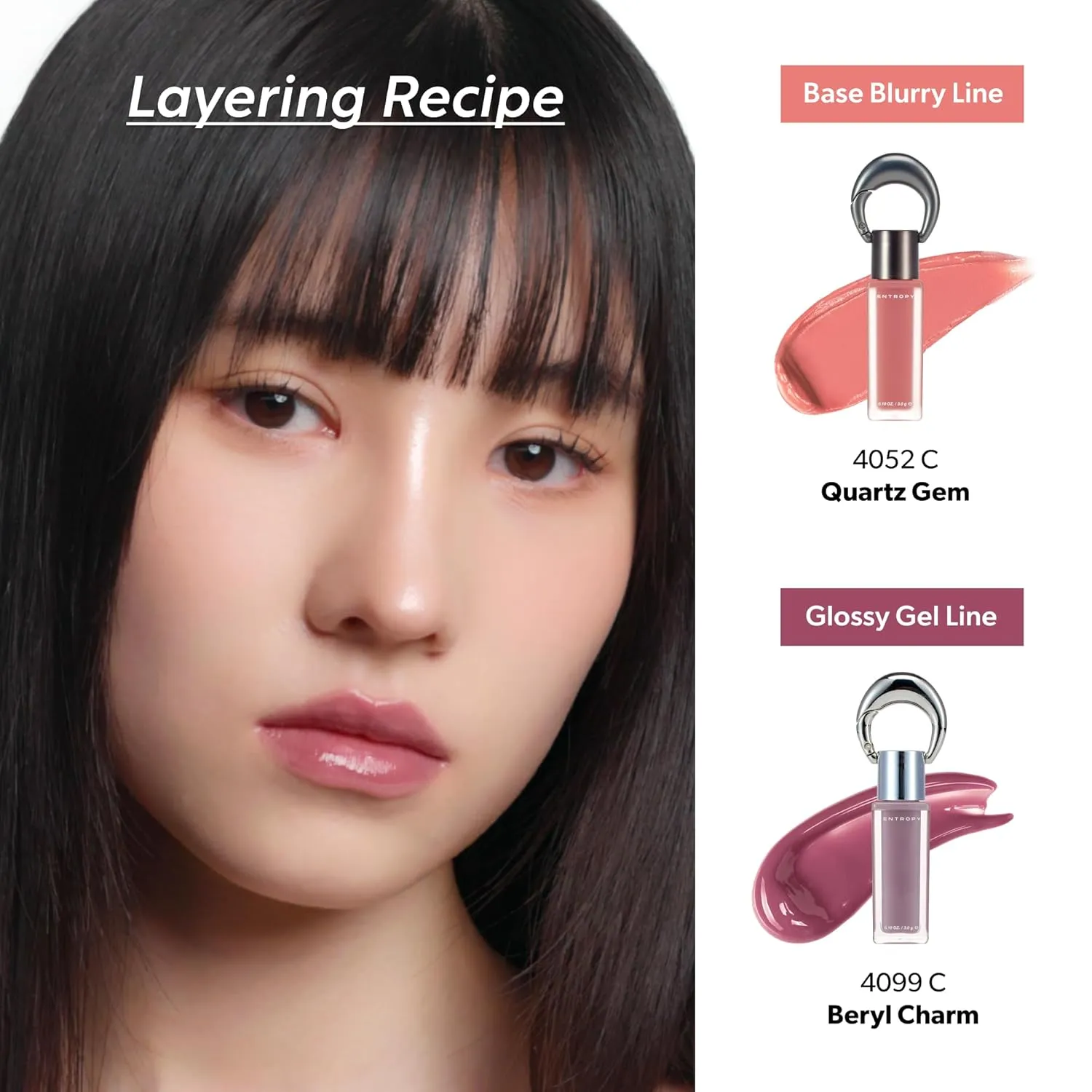 ENTROPY Makeup 2-in-1 Charm Shiny Glowy Lip & Cheek Gloss Tint Keychain, High Pigment Glossy Lip Color & Plumping Gloss, C2 Water Rose Charm