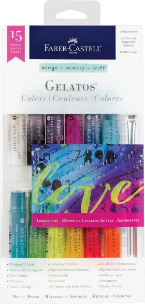 Faber-Castell Gelatos Colors Set, Iridescents - Water Soluble Pigment Crayons - 15 Iridescent Colors