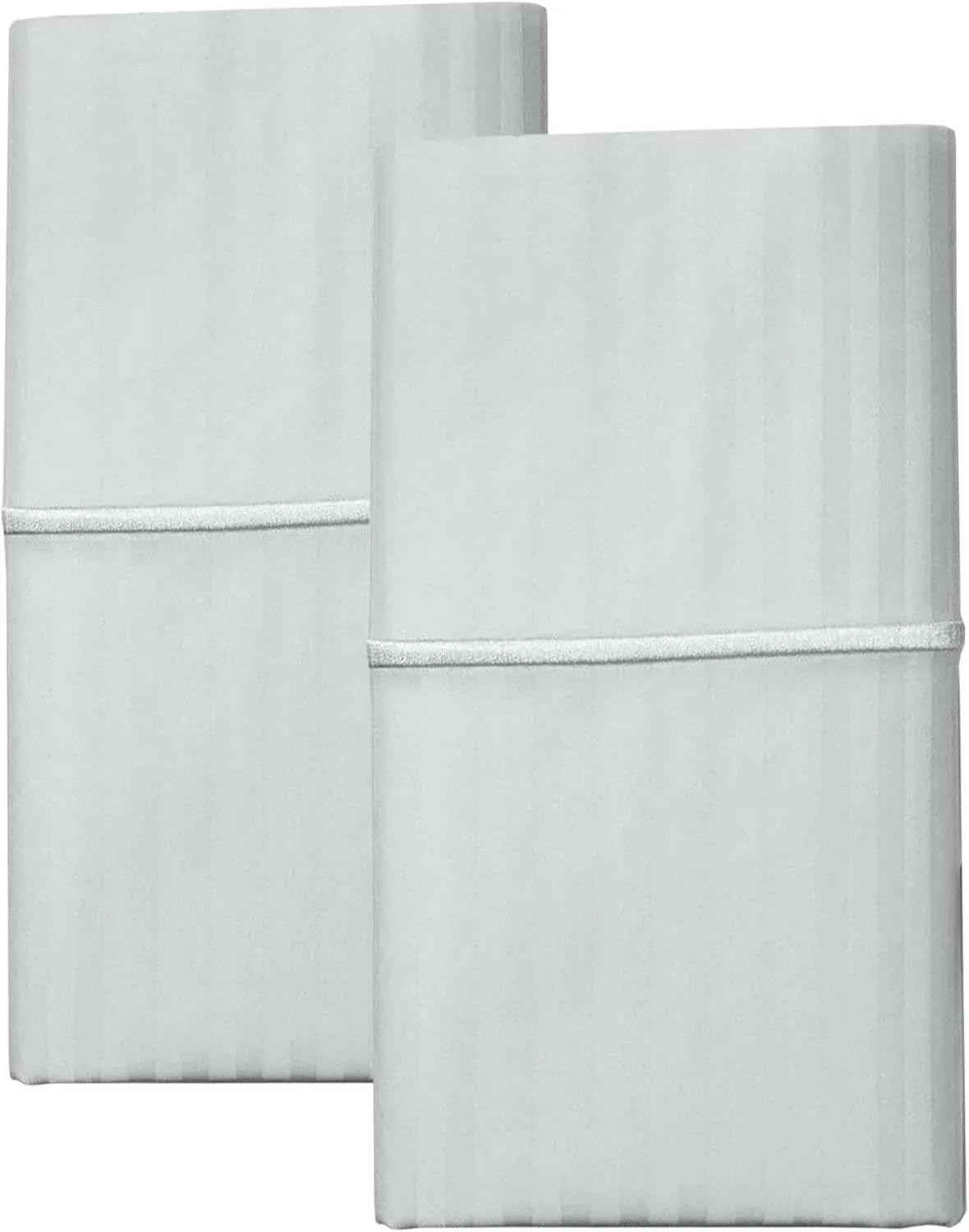 Feather & Stitch 100% Cotton Standard Pillow Covers Set of 2, 500TC Envelope Closure Pillowcases, Soft Luxury Damask Stripe Sateen Weave Pillow Case for Sleeping, 20x30 Inches - Blue Blush