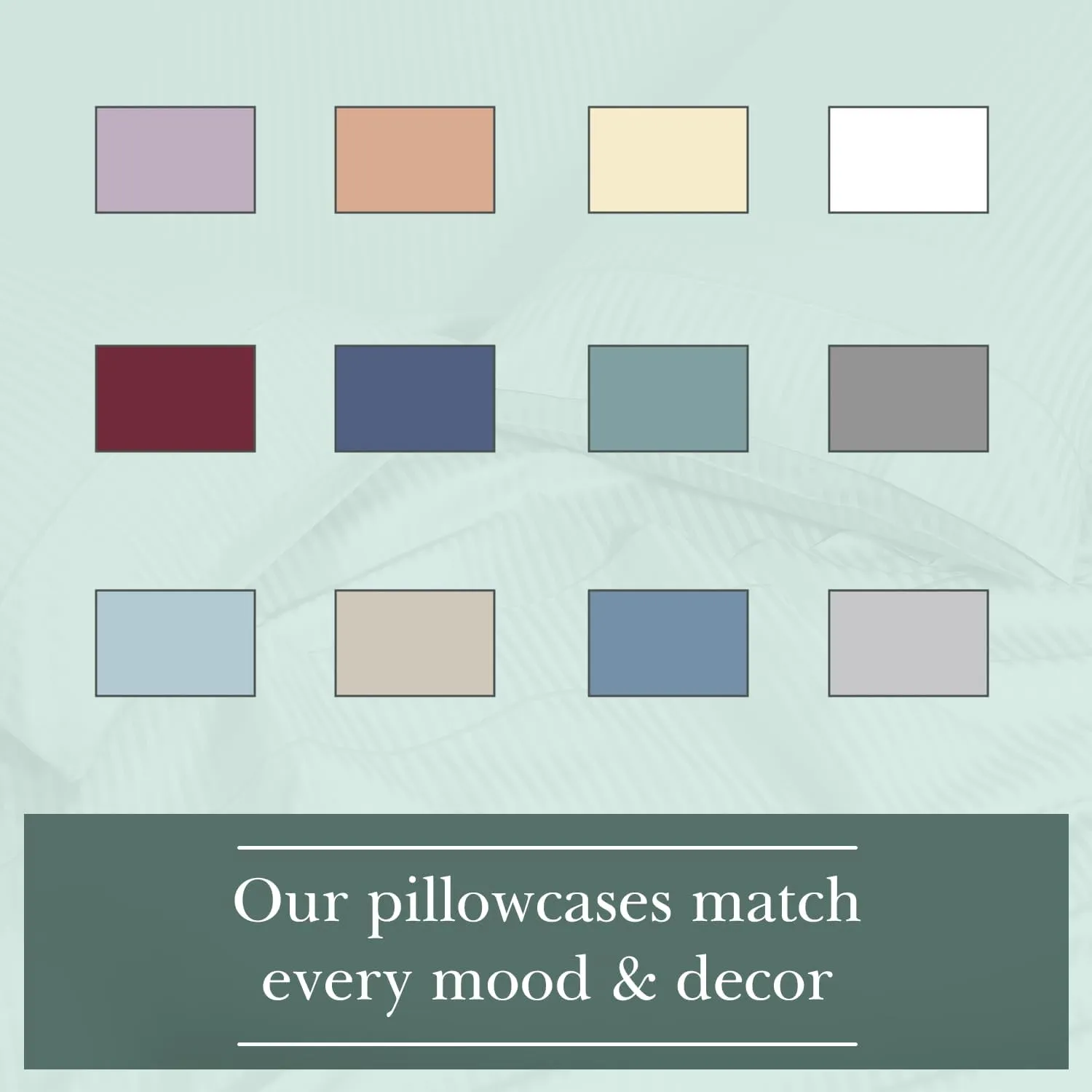 Feather & Stitch 100% Cotton Standard Pillow Covers Set of 2, 500TC Envelope Closure Pillowcases, Soft Luxury Damask Stripe Sateen Weave Pillow Case for Sleeping, 20x30 Inches - Blue Blush