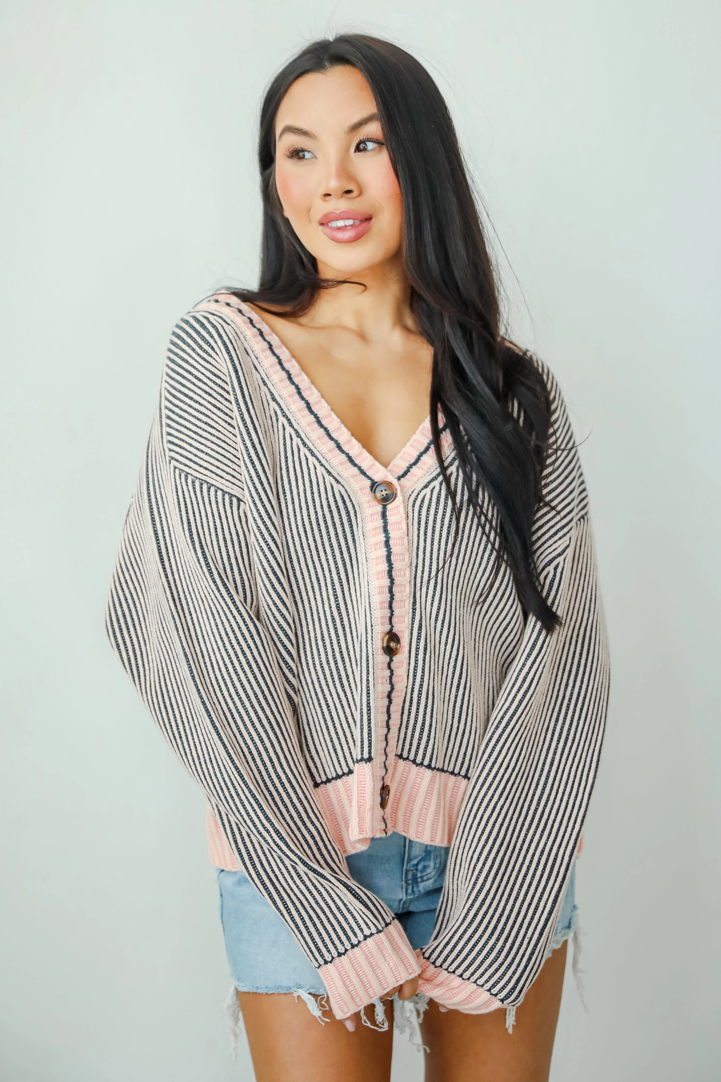 FINAL SALE - Cozy Expert Blush Striped Sweater Cardigan