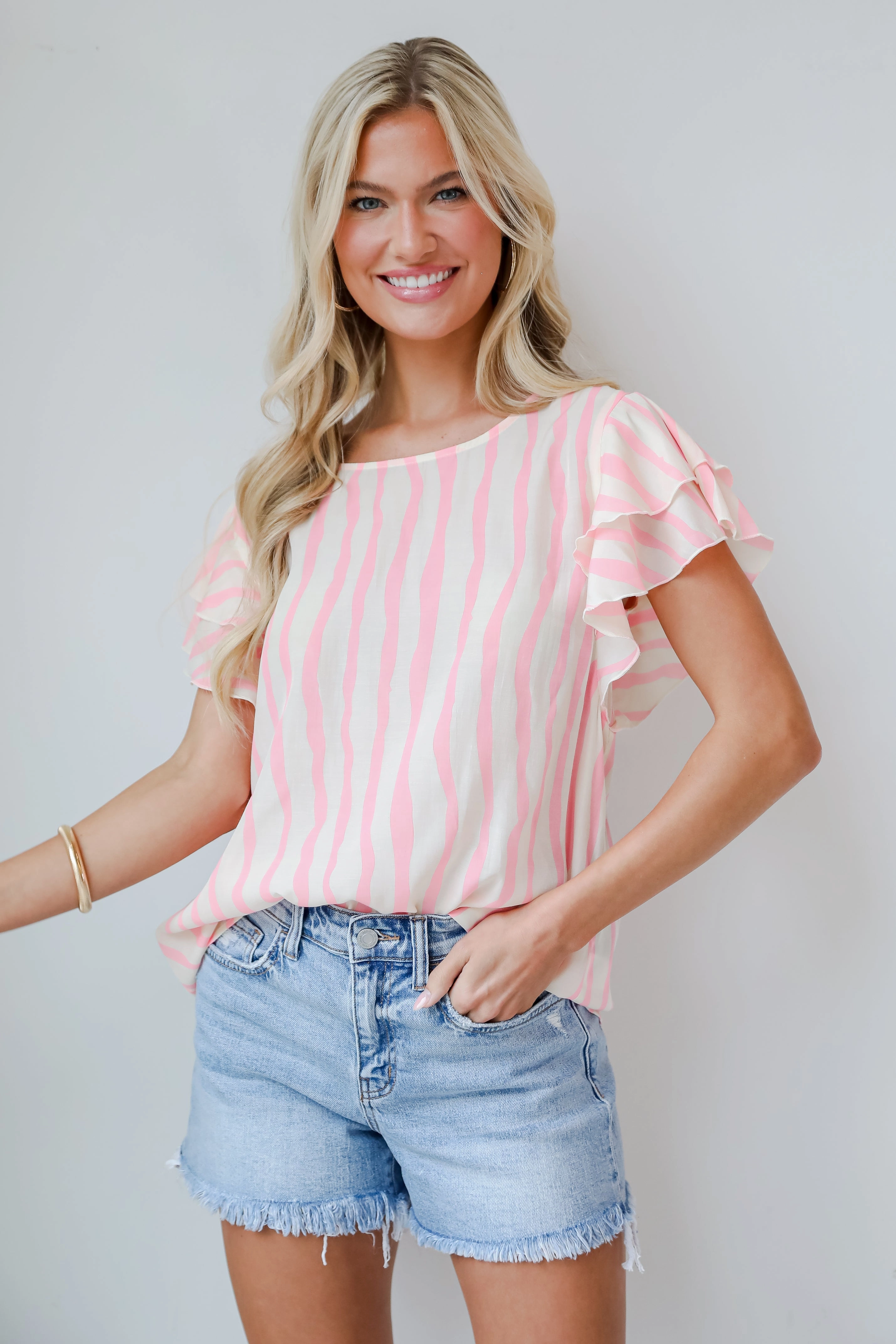 FINAL SALE - Daytime Cheer Blush Striped Blouse