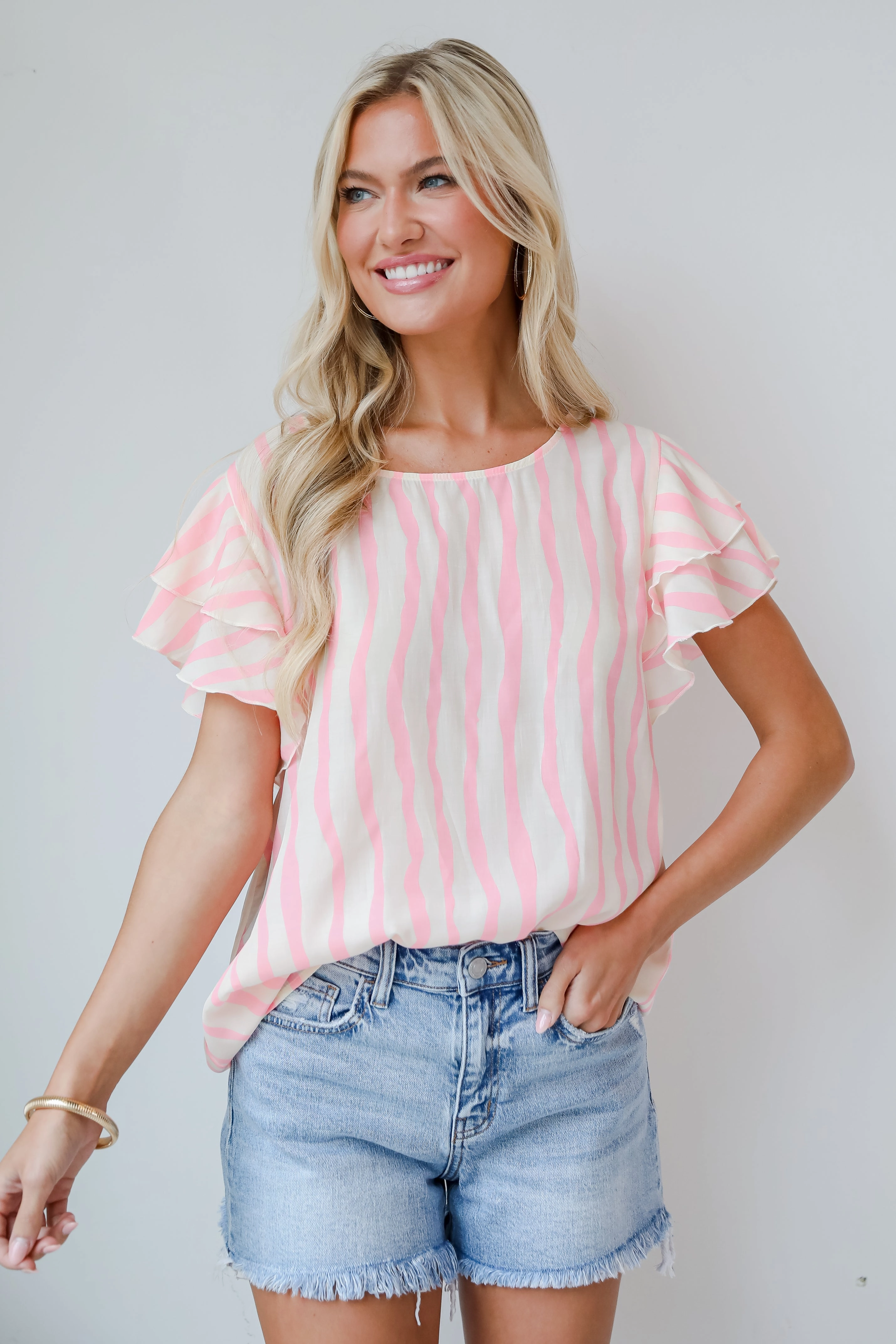 FINAL SALE - Daytime Cheer Blush Striped Blouse