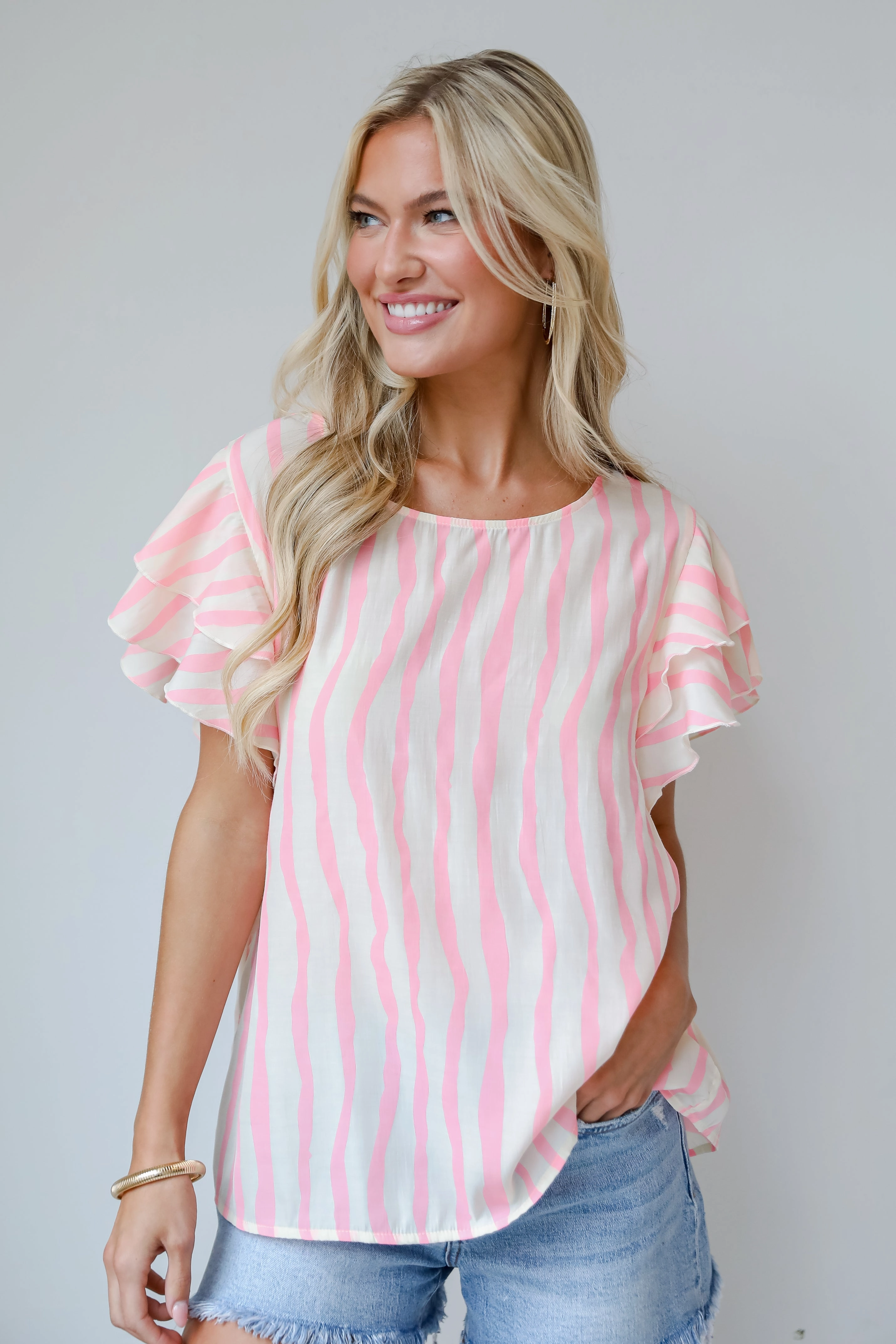 FINAL SALE - Daytime Cheer Blush Striped Blouse