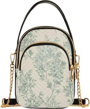 Floral Branch Sketch Beige Multi Pockets Crossbody Bags for Women Zip Cell Phone Purse Wallet Bag with Detachable Shoulder Strap Zipper Purse for Shopping Traveling Working Women Girls Trendy Gift