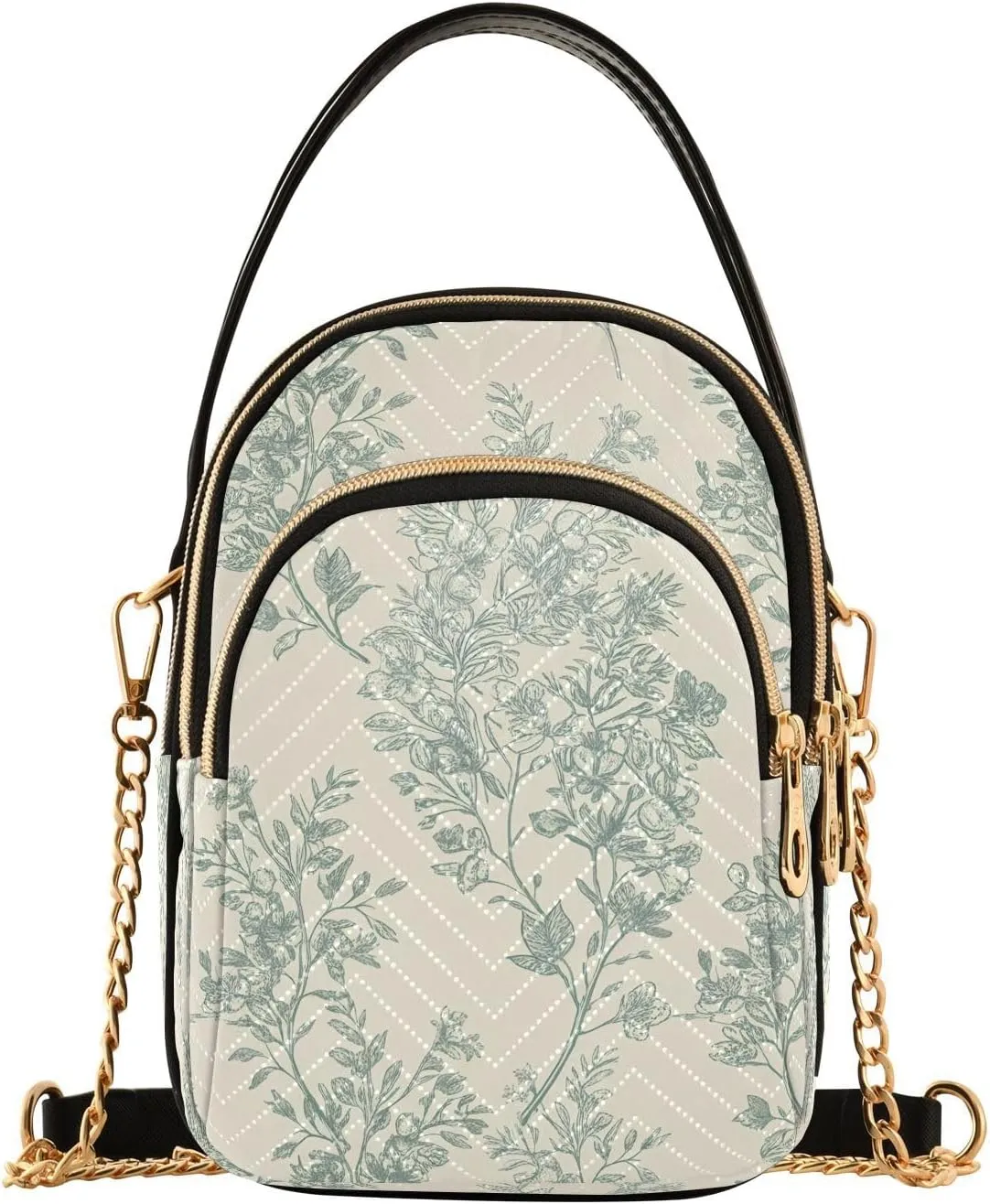 Floral Branch Sketch Beige Multi Pockets Crossbody Bags for Women Zip Cell Phone Purse Wallet Bag with Detachable Shoulder Strap Zipper Purse for Shopping Traveling Working Women Girls Trendy Gift
