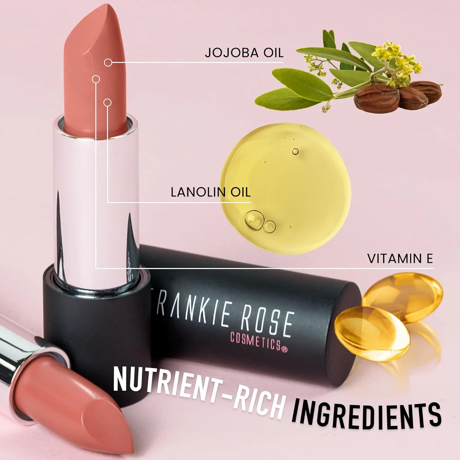 Frankie Rose Long Lasting Lipstick for Women | Smudge Proof Lipstick Enriched with Jojoba Oil | Buildable Lip Colors, Suitable For All Skin Tones | Cruelty-Free Lip Makeup | Apricot