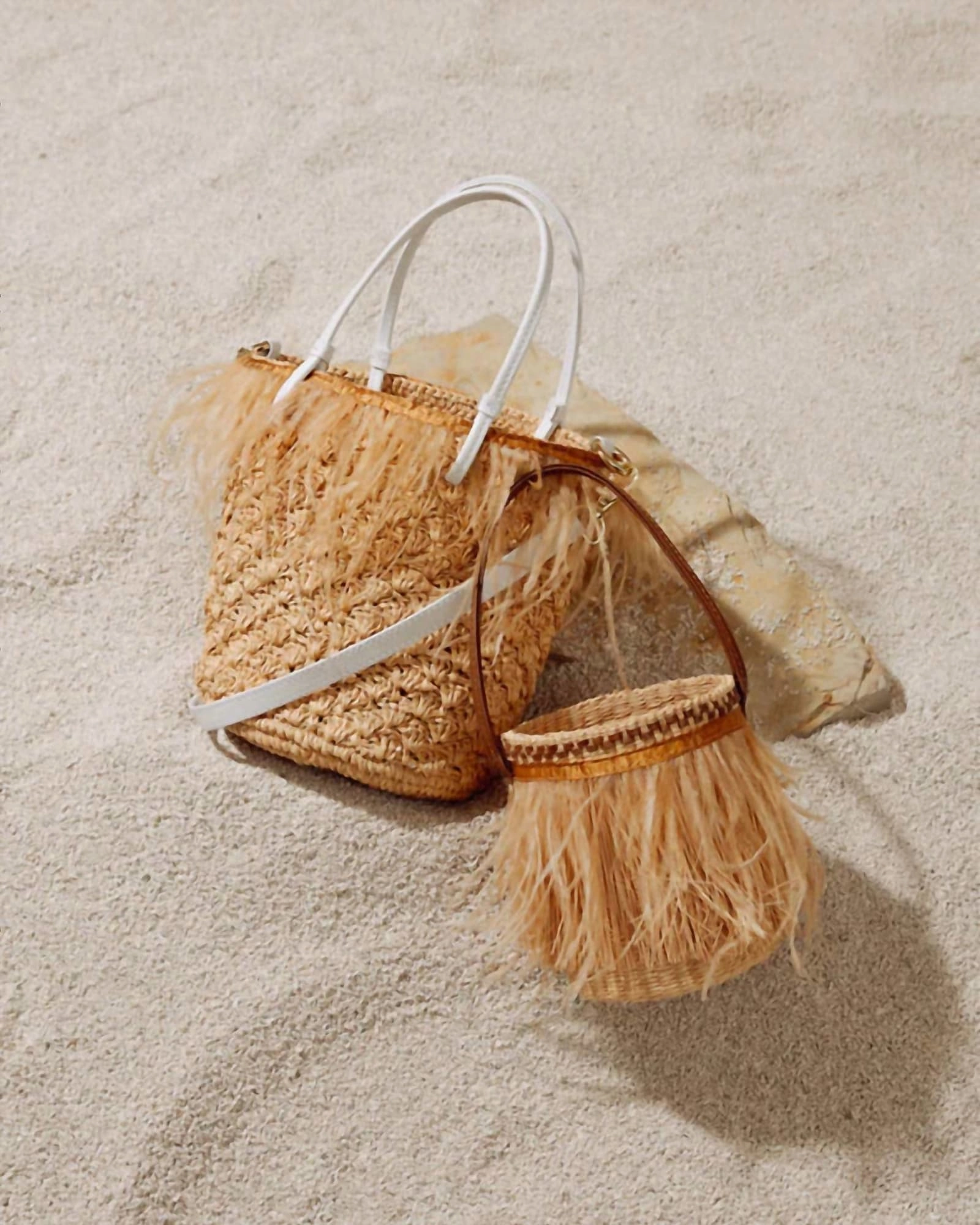 Frayed Mini Bucket Bag in Natural | Natural