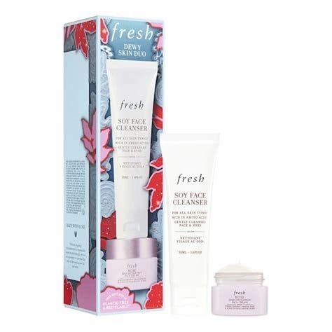 Fresh Dewy Skin Duo Skincare Set for Women - 2 Pc 1.6oz Soy Face Cleanser, 0.5oz Rose Deep Hydration Face Cream