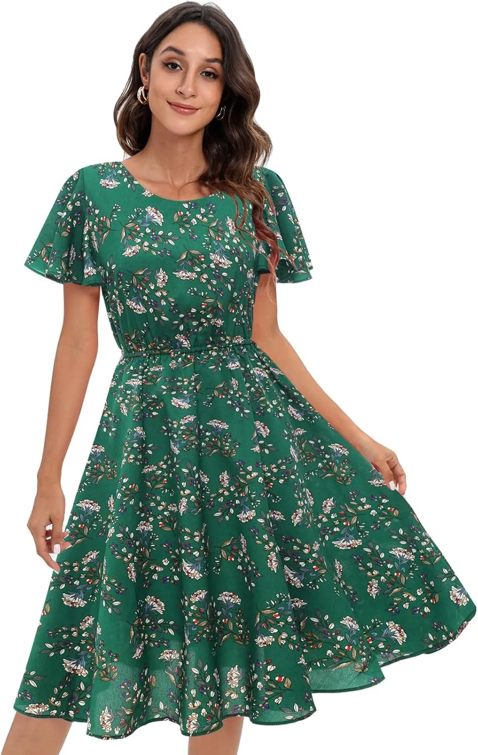 Gardenwed Chiffon Floral Dresses Summer Sun Beach Dresses for Women with Elastic Waist