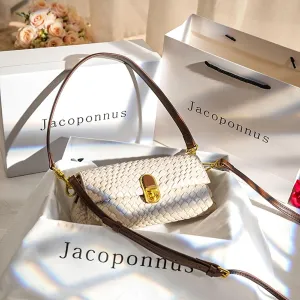 Genuine Leather Woven Beige Underarm Bag Women 2024 Luxury Niche Premium Sense Commuter Crossbody