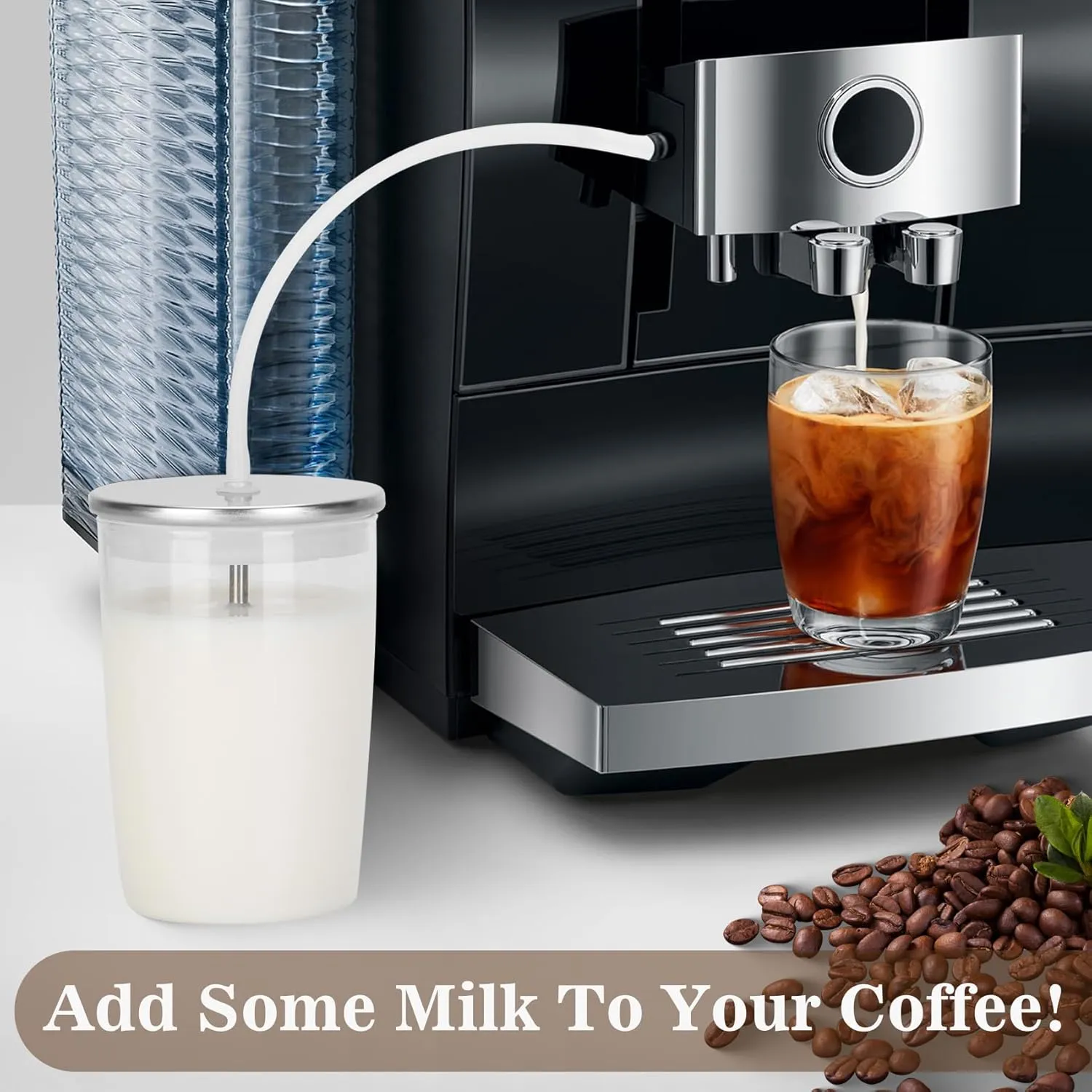 Glass Milk Container for Jura, 16.9oz Clear Glass Milk Container Compatible with Jura Coffee Machine Models: Z8,Z6,J6,S8, S80, E8,GIGA X8cG2/X8G2/X3cG2/X3G2/5,X8,X10,WE8,W3,X7,ENA 8,Micro 90,E6,D6
