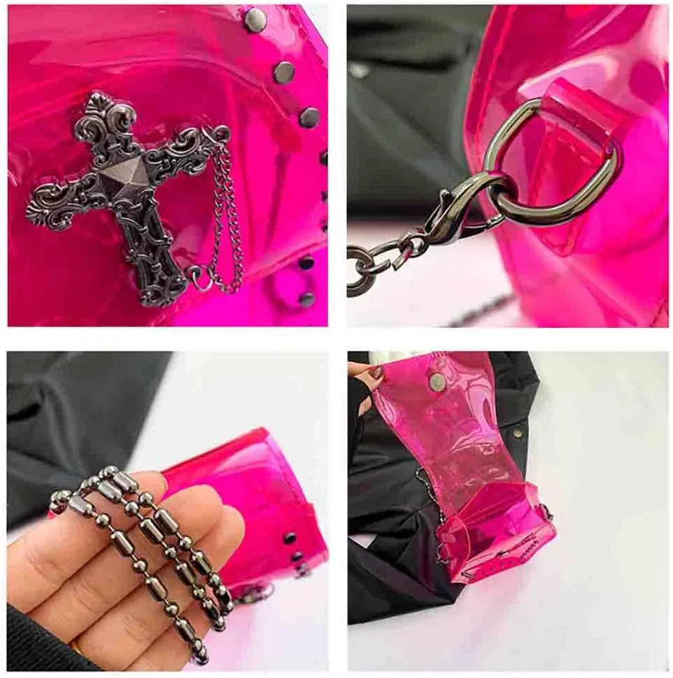 Gothic Rivet Coffin Shape Crossbody Bag, Women’s Studded Cross Transparent Shoulder Bag, Novelty Vintage Punk Phone Purse