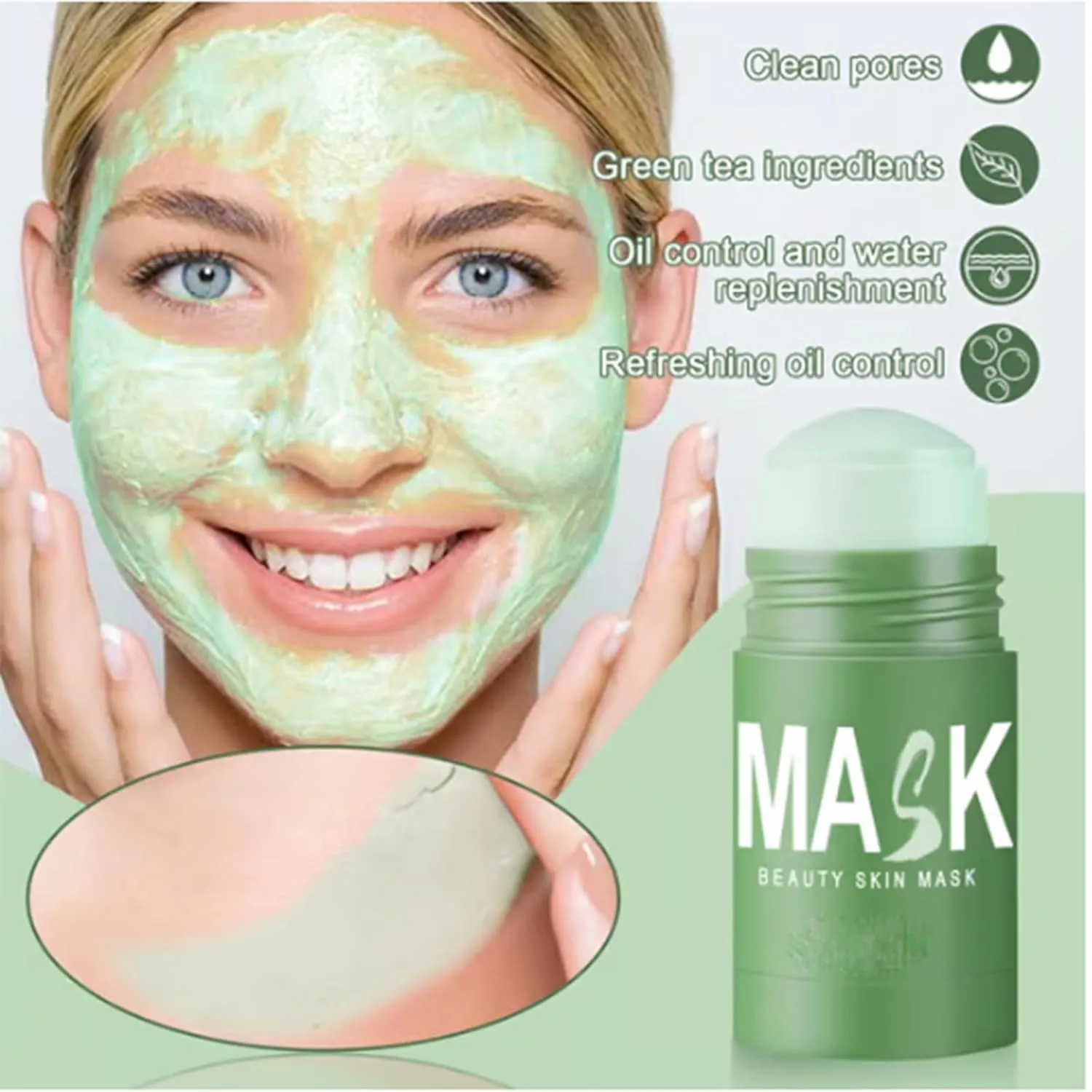 Green Tea Mask, Green Tea Deep Cleanse Mask, Mild and Non-irritating Suitable All Skin Types for Clear, Hydrated & Revitalized Skin (2pcs)