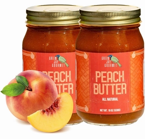 Green Jay Gourmet Peach Butter - All-Natural, Gluten-Free Fruit Spread - Peach Spread with Peaches & Spices - Gourmet Fruit Butter - No Corn Syrup, Preservatives or Trans-Fats - 2 x 19 Ounces