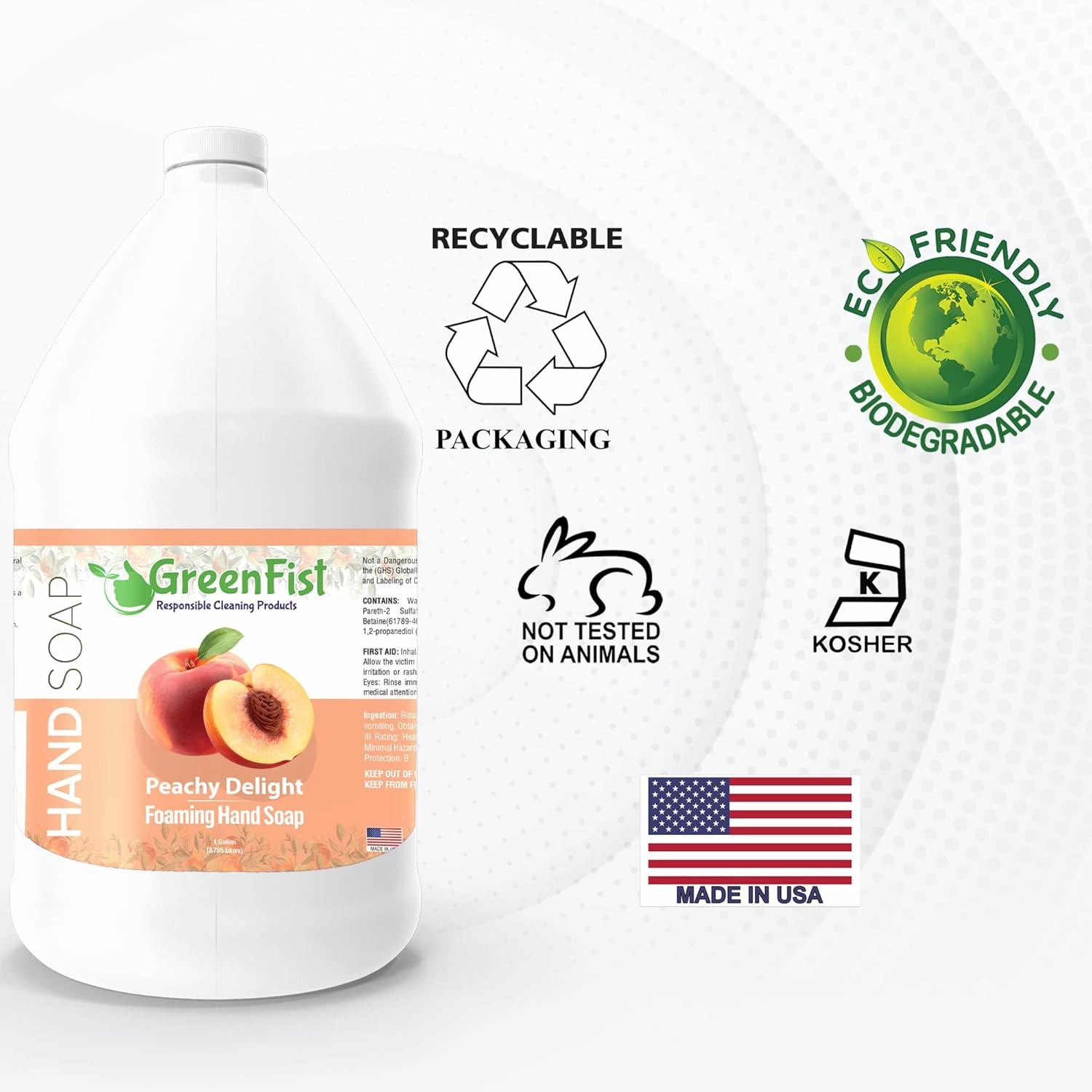 GreenFist Foaming Hand Soap Refills Peach Scent Jug Foam Refill Made in USA, 128 ounce (1 Gallon)