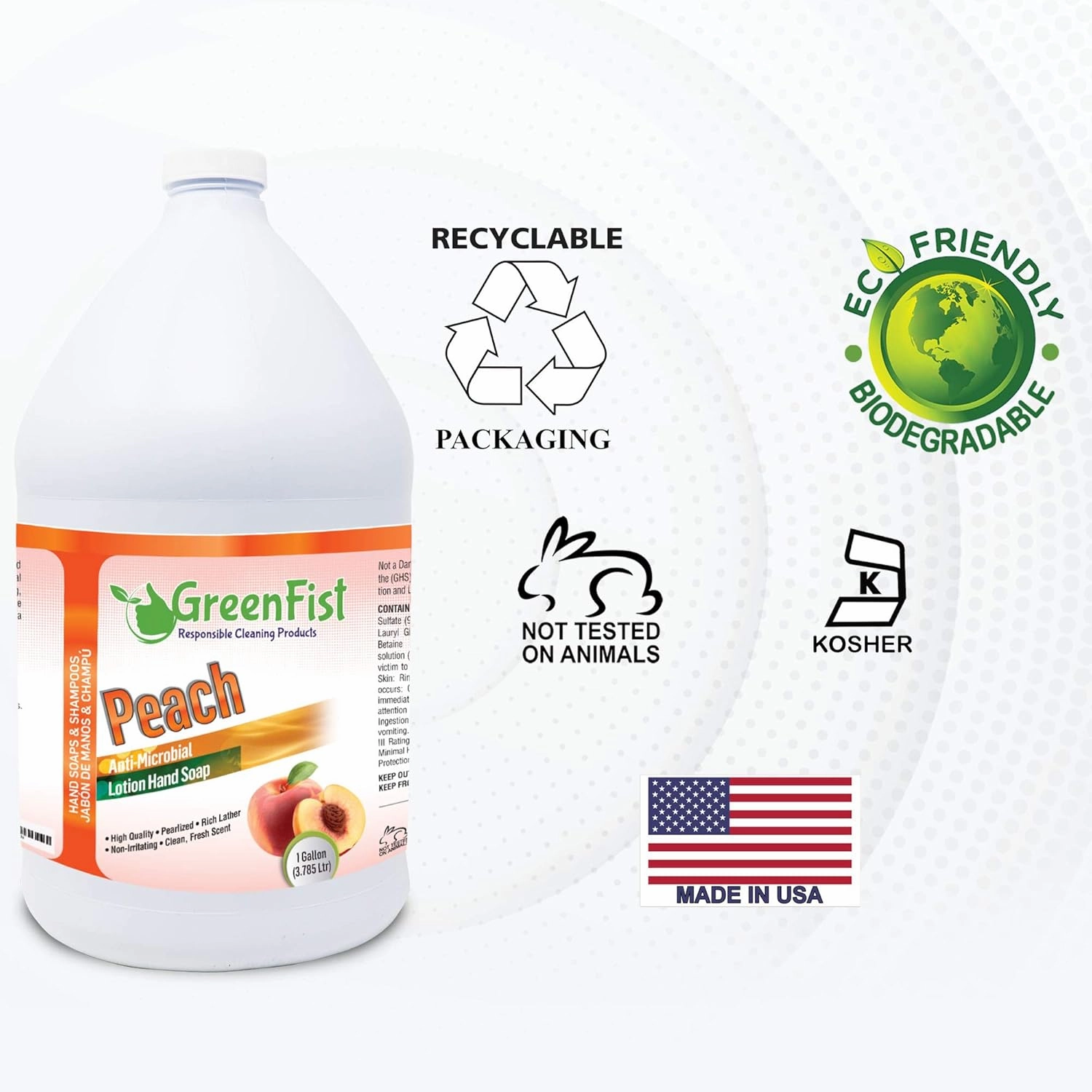 GreenFist Peach Scented Hand Soap [ Liquid Gel Refill ] Softer Hands Made in USA, 128 Ounce (1 Gallon)