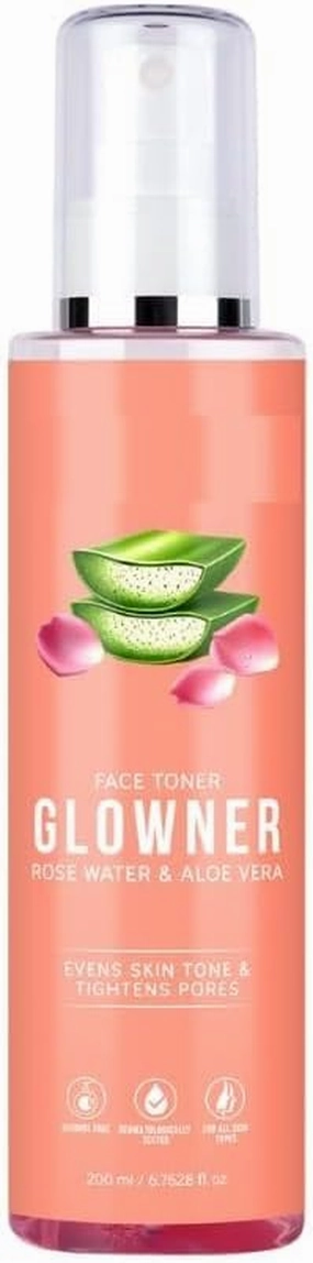 GT Glowner Face Toner, Alcohol Free, Rose Water 200ml Pore Minimizing Tightening Natural Toner Spray for Glowing Skin - All Skin Types