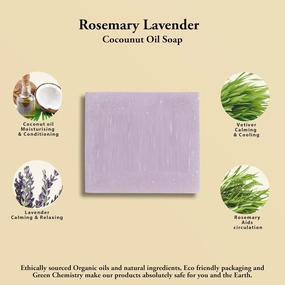 GT Handmade and Natural Soap, Rosemary Lavendar Ayurvedic Nourishing and Soothing Bathing Bar With Coconut Oil, 100gms