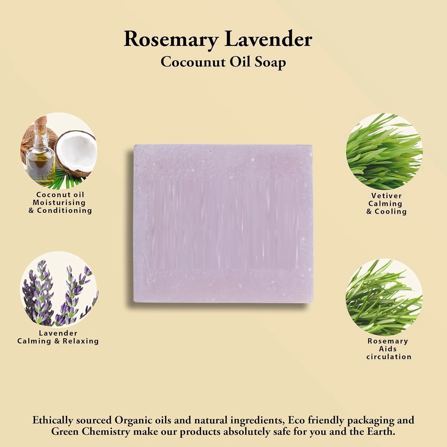 GT Handmade and Natural Soap, Rosemary Lavendar Ayurvedic Nourishing and Soothing Bathing Bar With Coconut Oil, 100gms