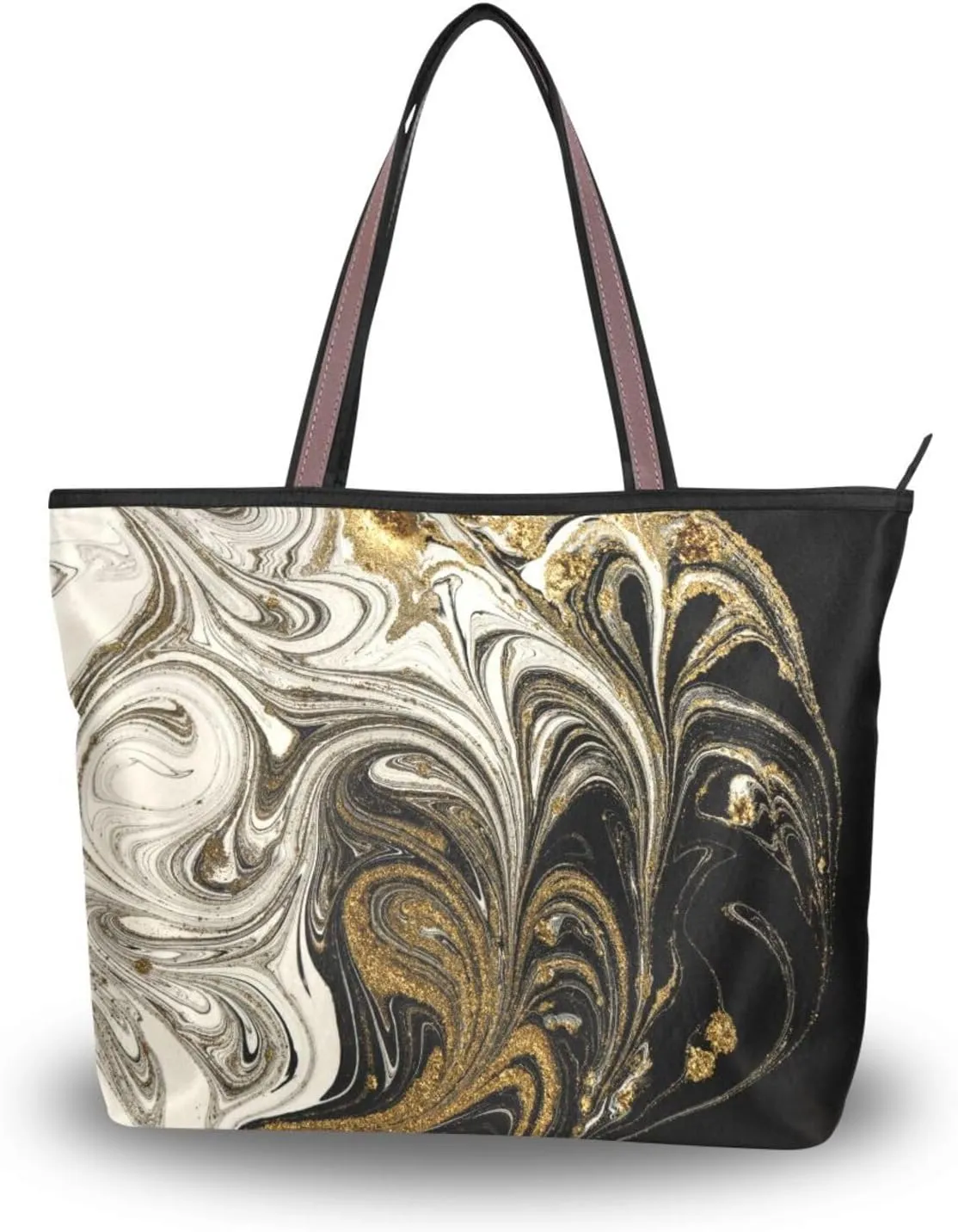 Handbag for Women Black Beige Gold Glitter Marble Foil Shoulder Bag Gym Tote Travel Shopping Satchel