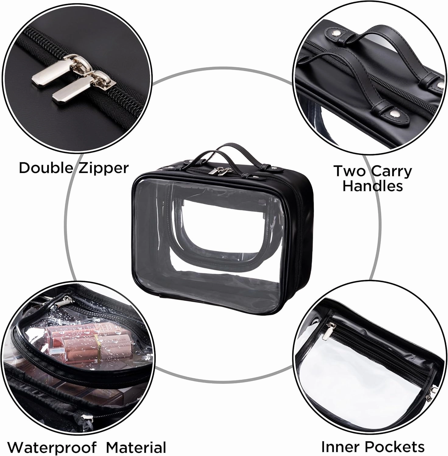 HBselect TSA Approved Toiletry Bag, Clear Makeup Bag Travel Toiletry Bag for Women Girls, Portable Waterproof Makeup Bag Organizer Cosmetic Bag Travel Accessories Essentials (Large Black)