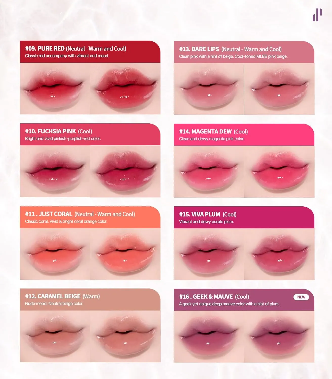 Heart Percent Dote On Mood Pure Glow Tint, Watery & Lightweight Moisturizing Lip Stain Long Lasting Liquid Lipstick 6.8g, #06. Mood Beige