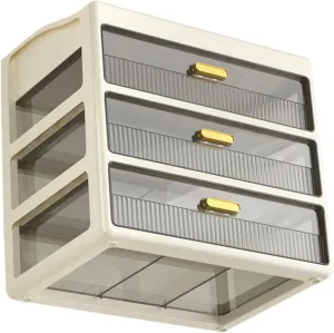 Hemoton Cosmetic Storage Box Three Makeup Organizer Countertop Multifunctional Makeup Drawers Make up Organizers for Vanity Bathroom Makeup Drawer Organizer Holders Lipstick Beige Plastic