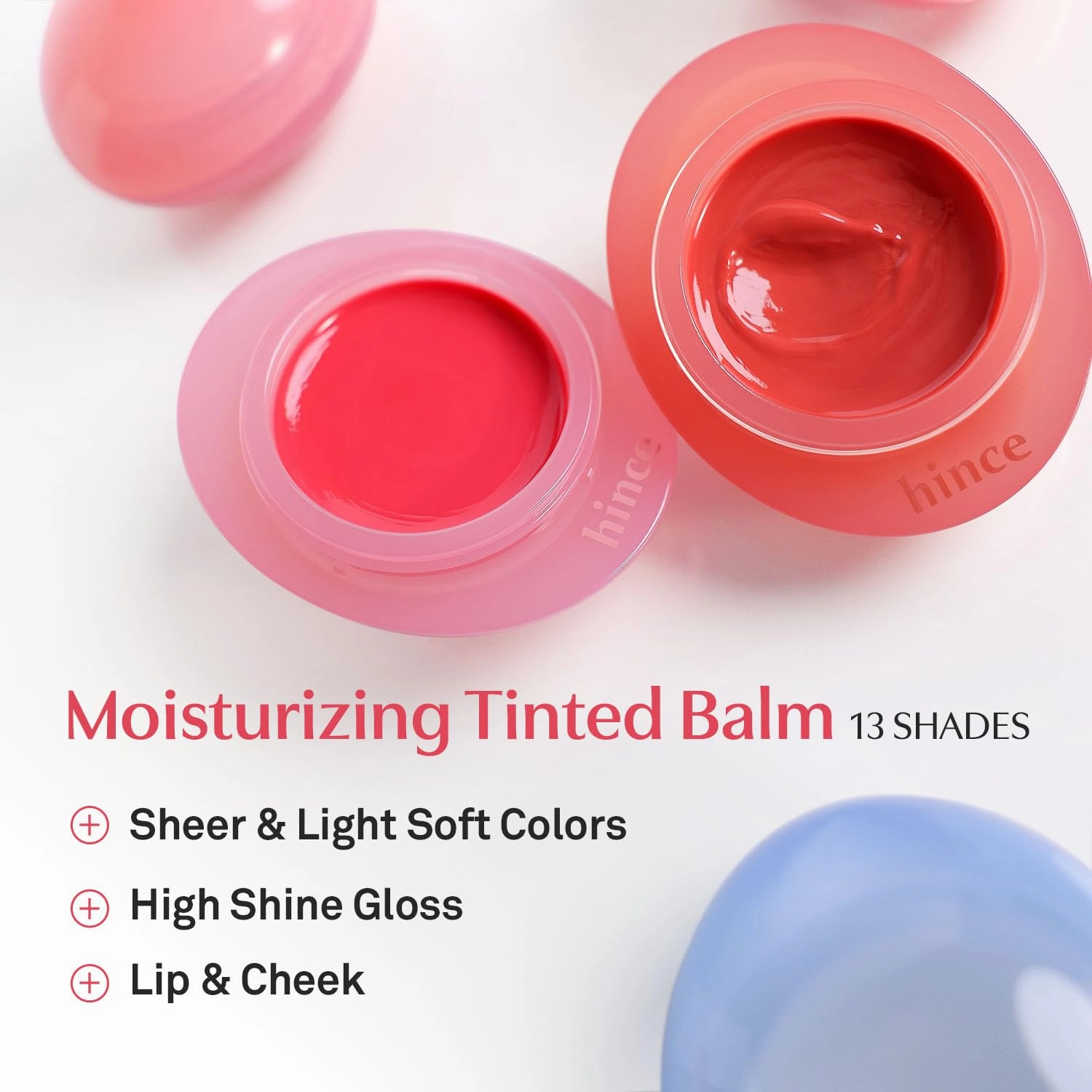 HINCE Raw Glow Dewy Ball - Tinted Lip Balm, Jelly Gloss Glow, Shine and Hydration, Lip & Blush Multiuse, Vegan, 0.12 oz. (13 colors) (HUG DEW)