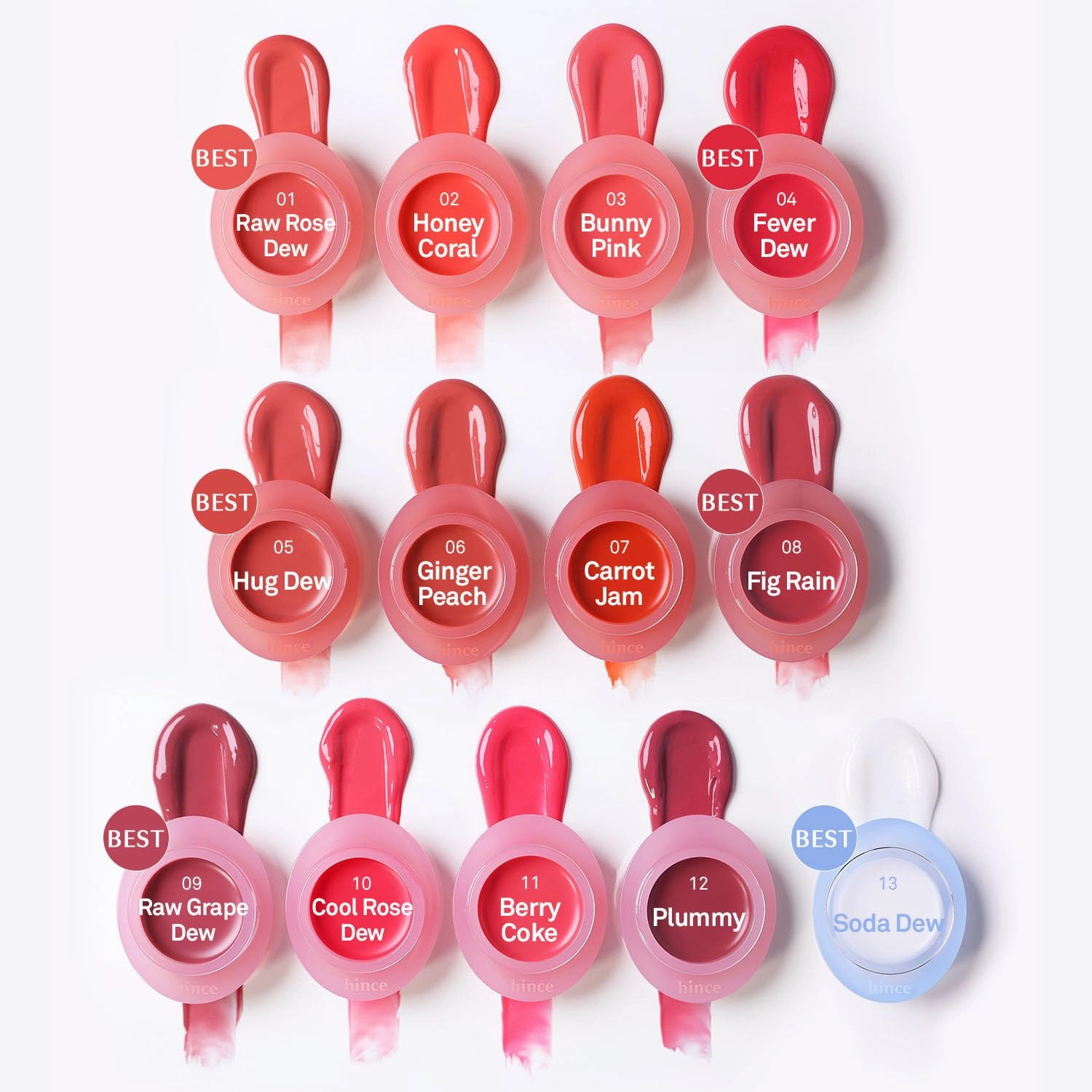 HINCE Raw Glow Dewy Ball - Tinted Lip Balm, Jelly Gloss Glow, Shine and Hydration, Lip & Blush Multiuse, Vegan, 0.12 oz. (13 colors) (HUG DEW)
