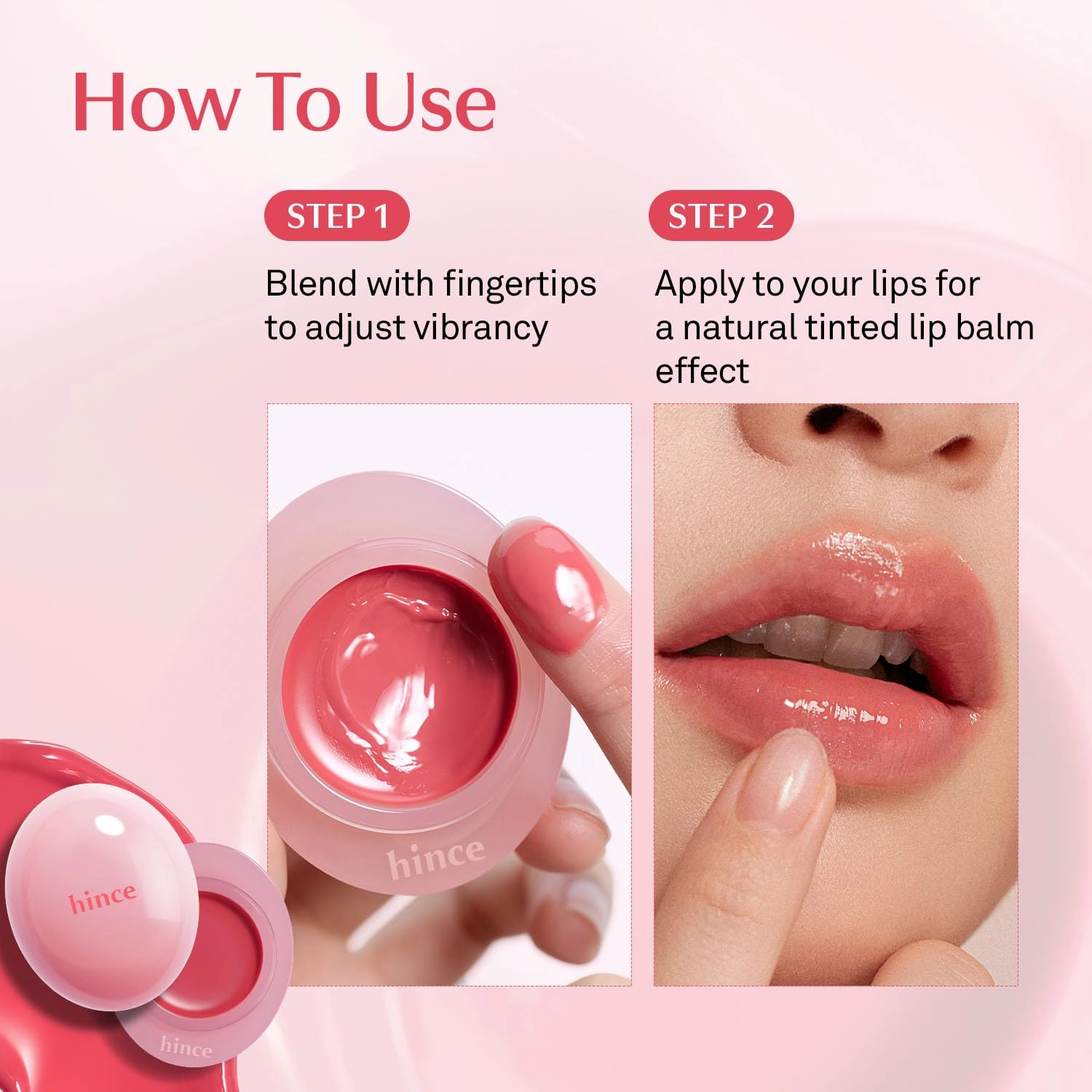HINCE Raw Glow Dewy Ball - Tinted Lip Balm, Jelly Gloss Glow, Shine and Hydration, Lip & Blush Multiuse, Vegan, 0.12 oz. (13 colors) (HUG DEW)