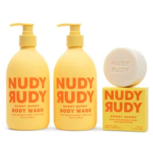 Hunny Bunny 2 Pack, Liquid Body Wash Bundle with Bonus Soap Bar, Aloe Vera and Vitamin E, Moisturizing Shower Gel and Body Wash and Bar Soap for Men and Women 16.9 fl oz and 4.2 oz