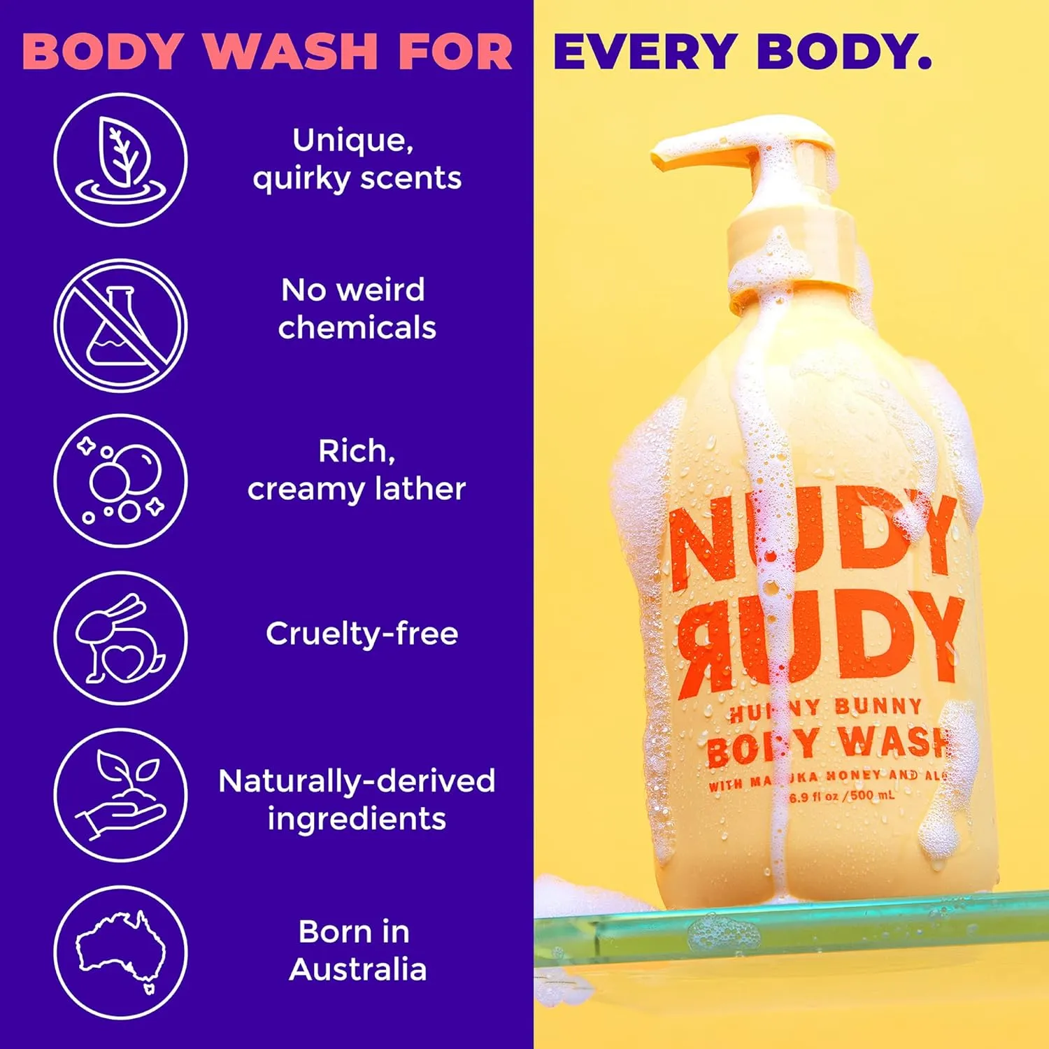 Hunny Bunny 2 Pack, Liquid Body Wash Bundle with Bonus Soap Bar, Aloe Vera and Vitamin E, Moisturizing Shower Gel and Body Wash and Bar Soap for Men and Women 16.9 fl oz and 4.2 oz