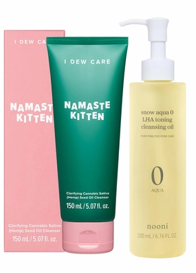 I DEW CARE Korean Acne Face Wash - Namaste Kitten   NOONI Korean Cleansing Oil - Snow Aqua 0 LHA Toning Pore Care Korean Facial Oil Cleanser, 6.76 fl.oz Bundle